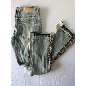 MNML B572 Studded Flare Jeans Mens 32 Blue Relaxed B-Fit Paneled Denim NWOT
